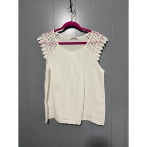 Sunflower Made in Italy White Crochet Sleeves Linen Relaxed Fit Boho Top S